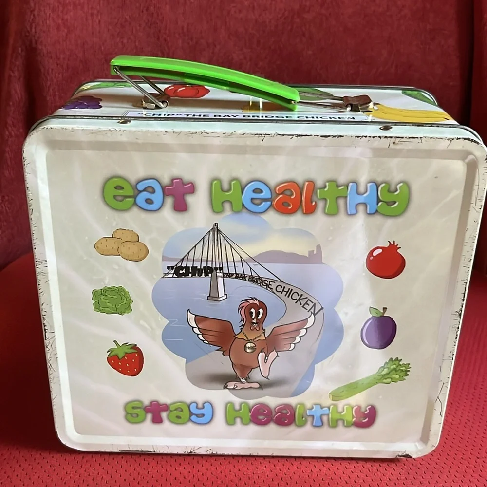 Vintage Chip the Bay Bridge Chicken lunch box, San Francisco  Colorful